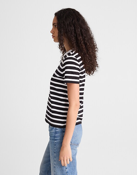 Madewell The Perfect Crewneck Tee In Allday Jersey Back To Black Stripe