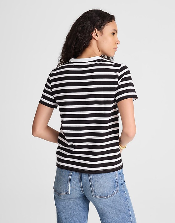 Madewell The Perfect Crewneck Tee In Allday Jersey Back To Black Stripe