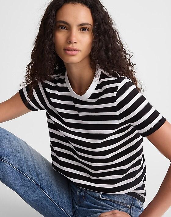 madewell The Perfect Crewneck Tee in Allday Jersey back to black stripe