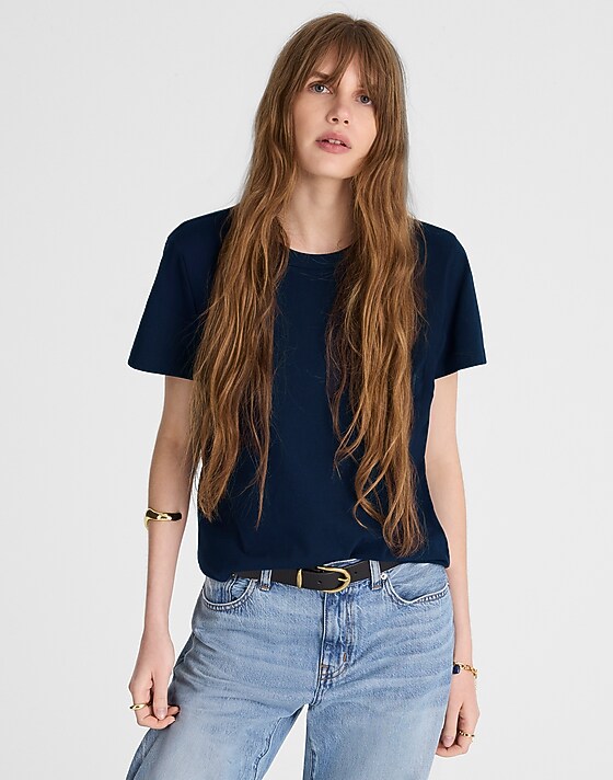 madewell The Perfect Crewneck Tee in Allday Jersey midnight navy