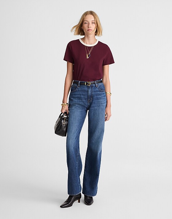 Madewell The Perfect Crewneck Tee In Allday Jersey Ringer Tee Dark Pomegranate