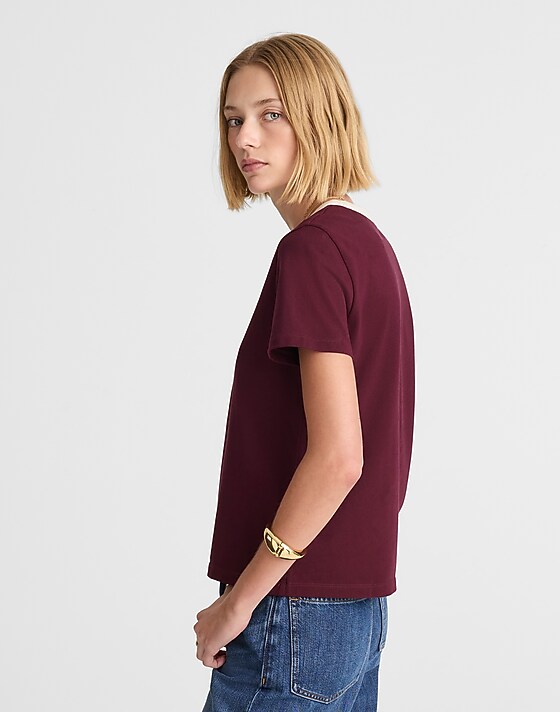 Madewell The Perfect Crewneck Tee In Allday Jersey Ringer Tee Dark Pomegranate