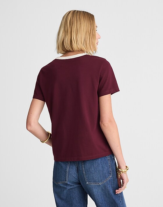 Madewell The Perfect Crewneck Tee In Allday Jersey Ringer Tee Dark Pomegranate