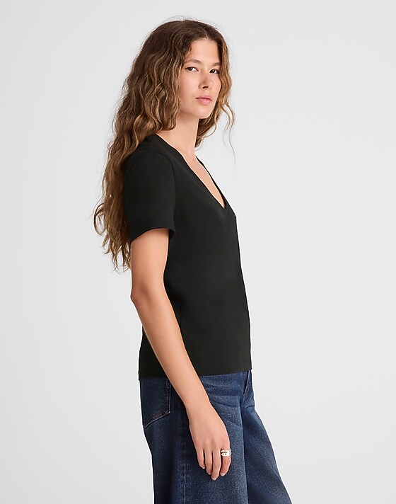 Madewell The Perfect V-Neck Tee In Allday Jersey Jet Black