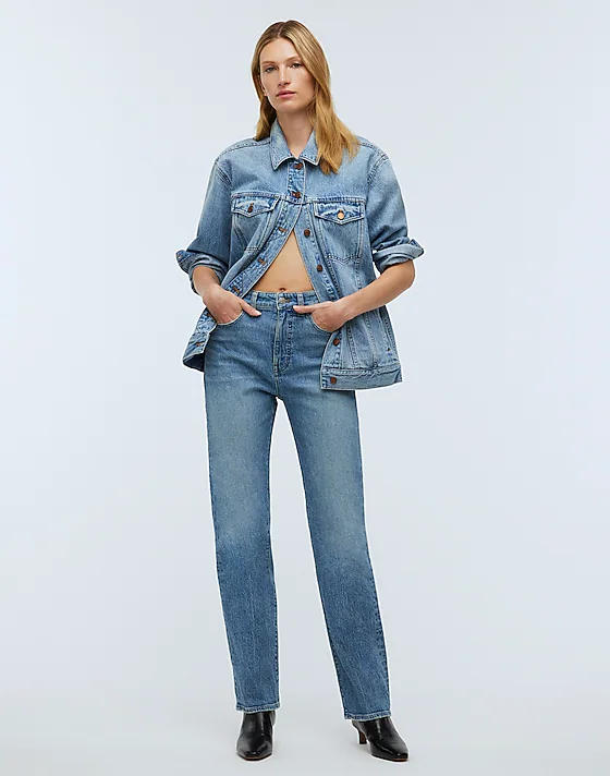 madewell The Petite '90s Straight Jean in Rondell Wash: Crease Edition rondell wash