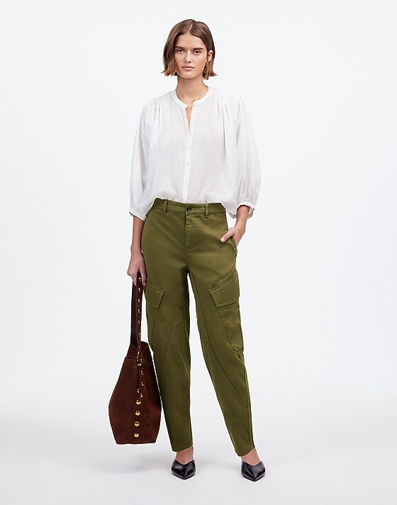 madewell The Petite Barrel-Leg Utility Pant in Garment-Dyed Twill desert olive