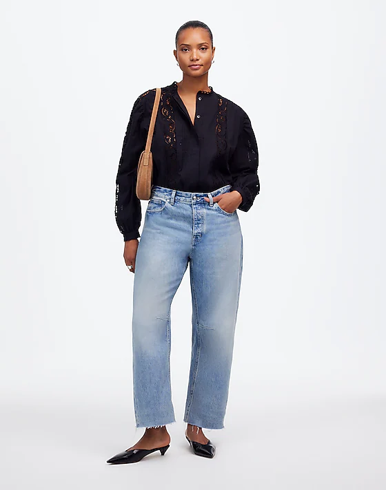madewell The Petite Curvy Darted Barrel-Leg Jean edmonson wash