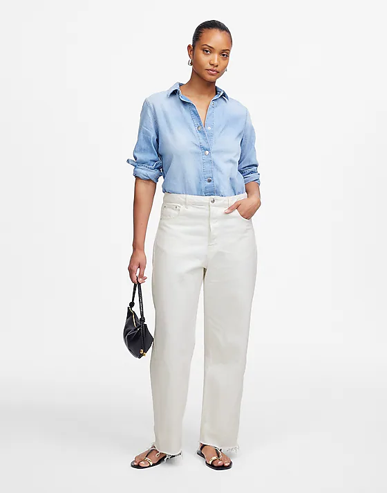 madewell The Petite Curvy Pieced Barrel-Leg Jean tile white