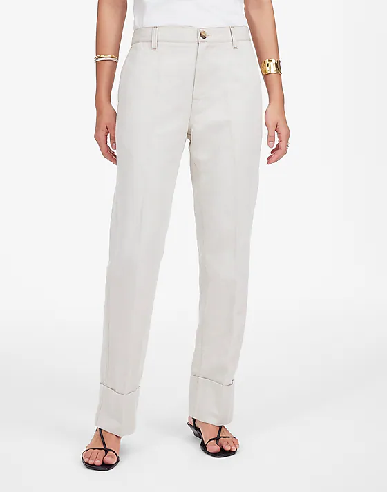 Madewell The Petite Dean Easy Straight Pant In Cotton-Linen Blend Bone