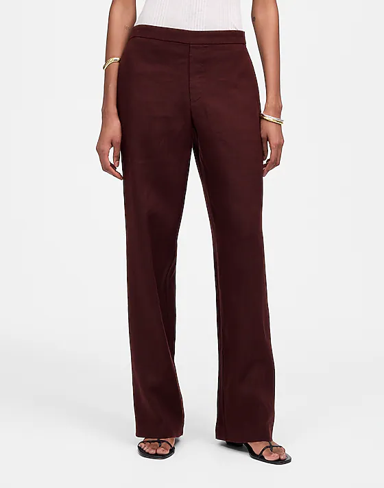 Madewell The Petite Easy Pull-On Pant In 100% Linen Chocolate Raisin