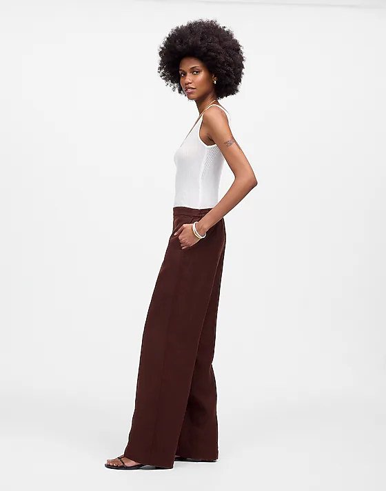 Madewell The Petite Easy Pull-On Pant In 100% Linen Chocolate Raisin
