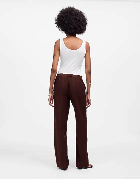 Madewell The Petite Easy Pull-On Pant In 100% Linen Chocolate Raisin