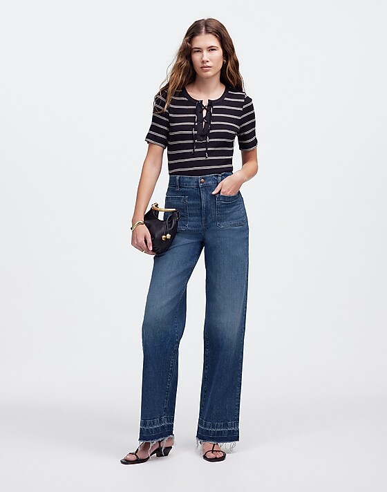 madewell The Petite Emmett Wide-Leg Jean: Let Down Hem Edition archbald wash
