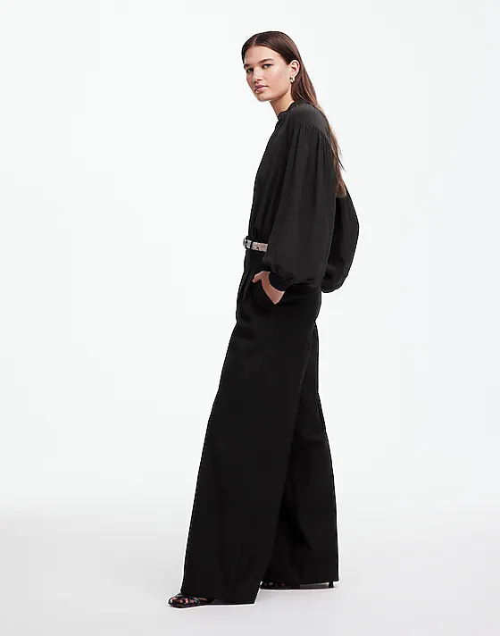 Madewell The Petite Harlow Superwide-Leg Trouser In Brushed Twill Black