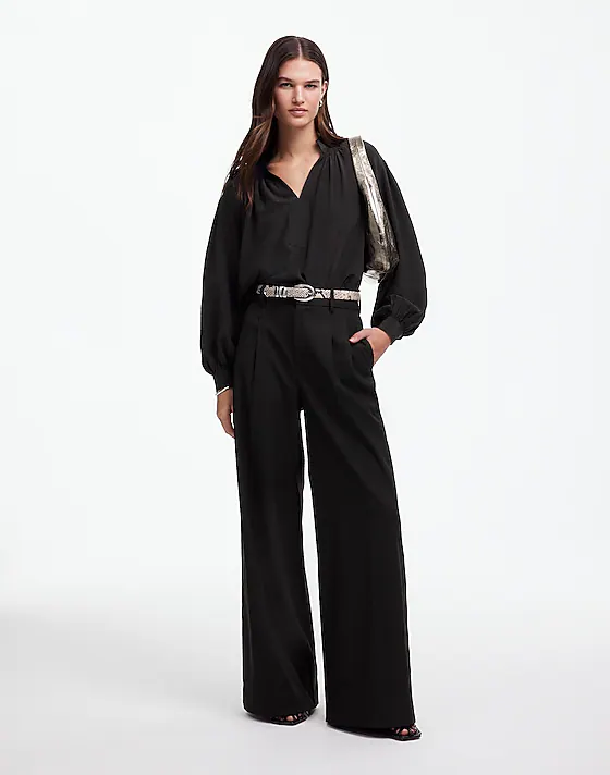 madewell The Petite Harlow Superwide-Leg Trouser in Brushed Twill black