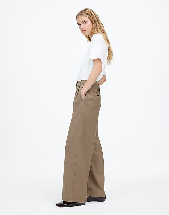 Madewell The Petite Harlow Wide-Leg Trouser In Brushed Twill Dark Oat Melange