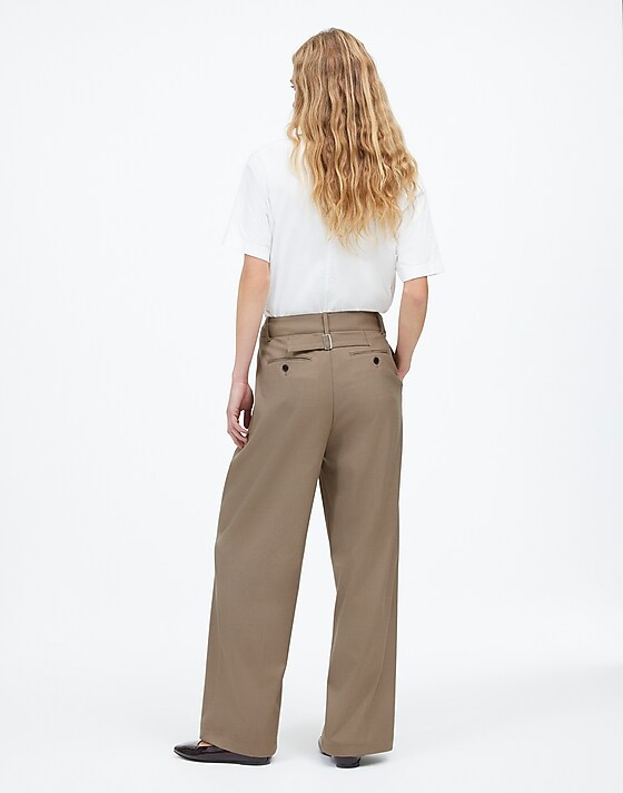 Madewell The Petite Harlow Wide-Leg Trouser In Brushed Twill Dark Oat Melange