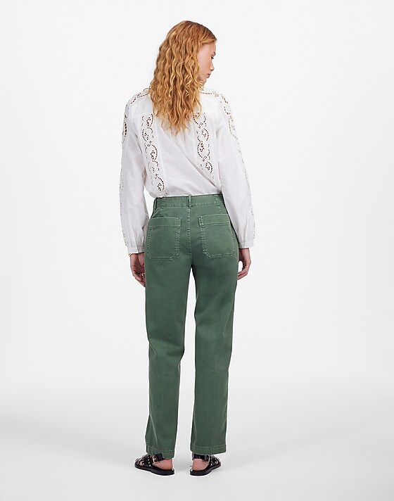 Madewell The Petite Taper-Leg Utility Pant In Garment-Dyed Twill Green