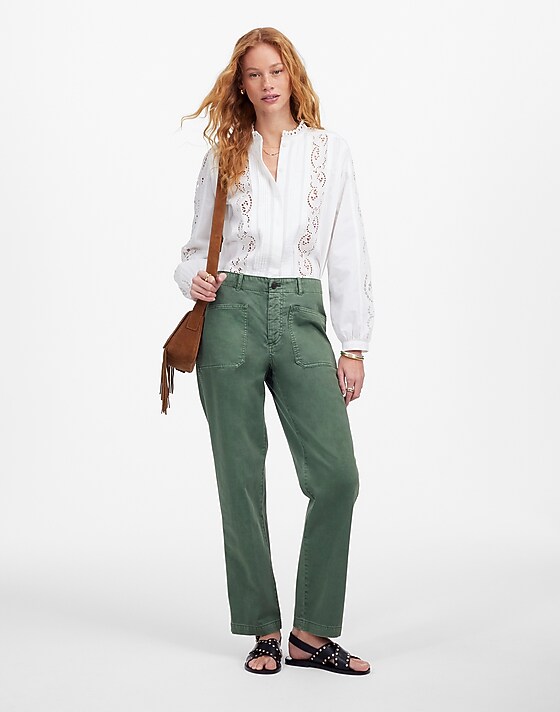madewell The Petite Taper-Leg Utility Pant in Garment-Dyed Twill green