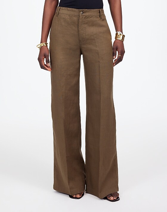 Madewell The Petite Zoe Relaxed Wide Pant In 100% Linen Safari Khaki