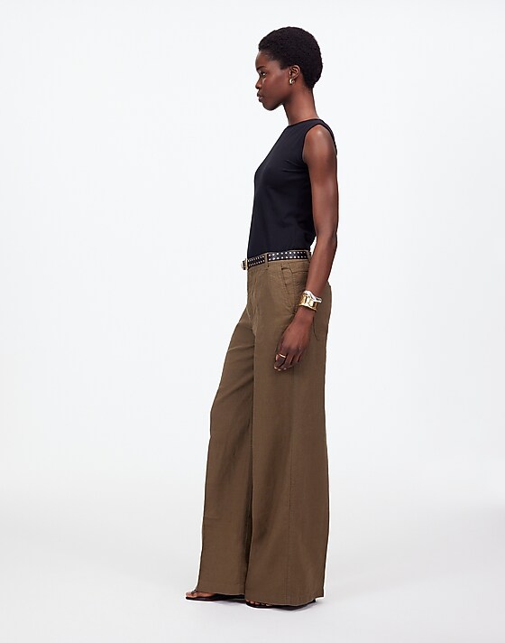 Madewell The Petite Zoe Relaxed Wide Pant In 100% Linen Safari Khaki