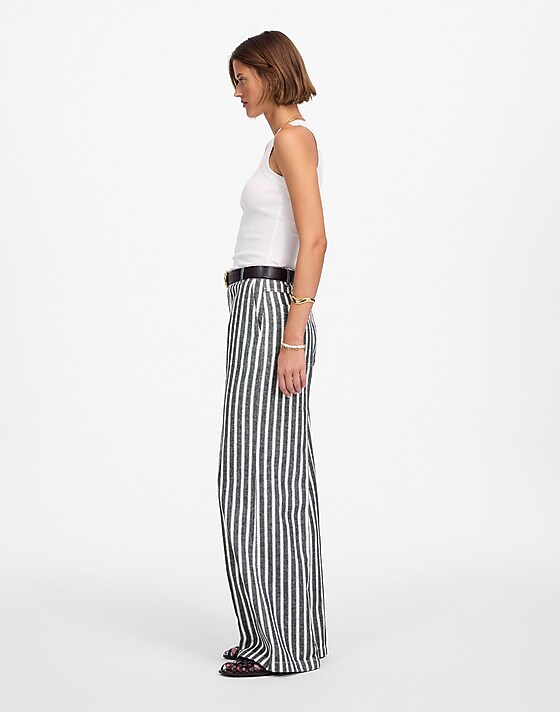 Madewell The Petite Zoe Relaxed Wide Pant In Linen-Cotton Blend Navy White Stripe