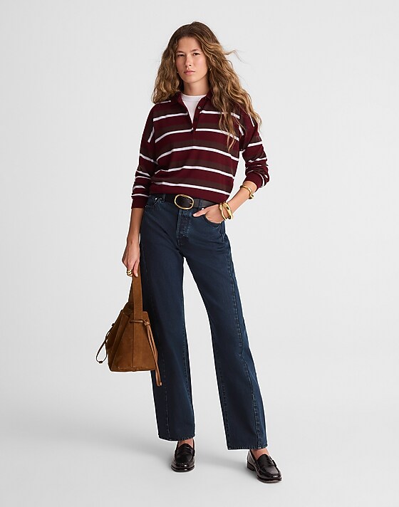 madewell The Pieced Barrel-Leg Full-Length Jean blue black wash