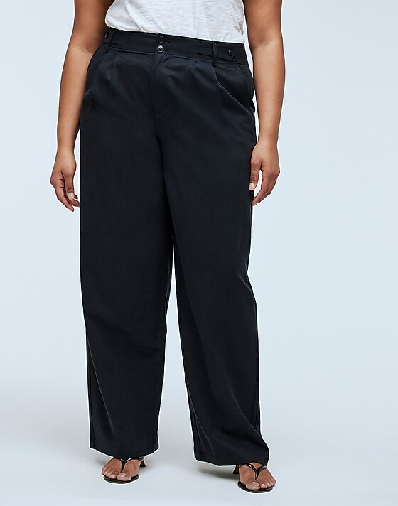 Madewell The Plus Curvy Harlow Wide-Leg Pant In Drapey Twill True Black