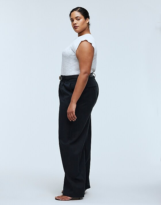 Madewell The Plus Curvy Harlow Wide-Leg Pant In Drapey Twill True Black