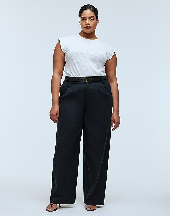 madewell The Plus Curvy Harlow Wide-Leg Pant in Drapey Twill true black