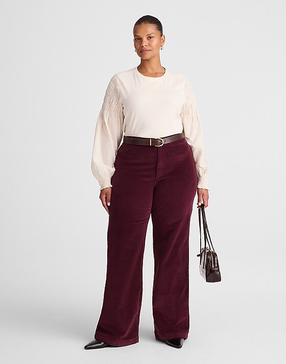 madewell The Plus Wide-Leg Pant in Corduroy dark pomegranate