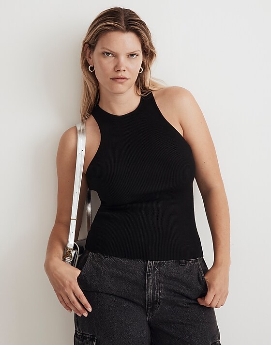 madewell The Signature Knit Cutaway Sweater Tank true black