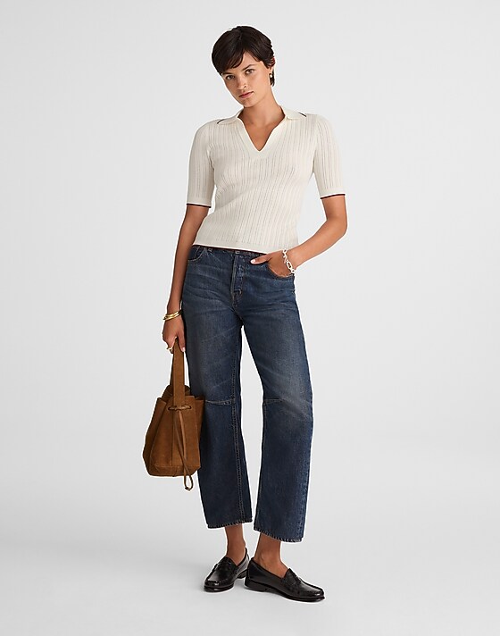 Madewell The Signature Knit Johnny-Collar Sweater Winter White Combo