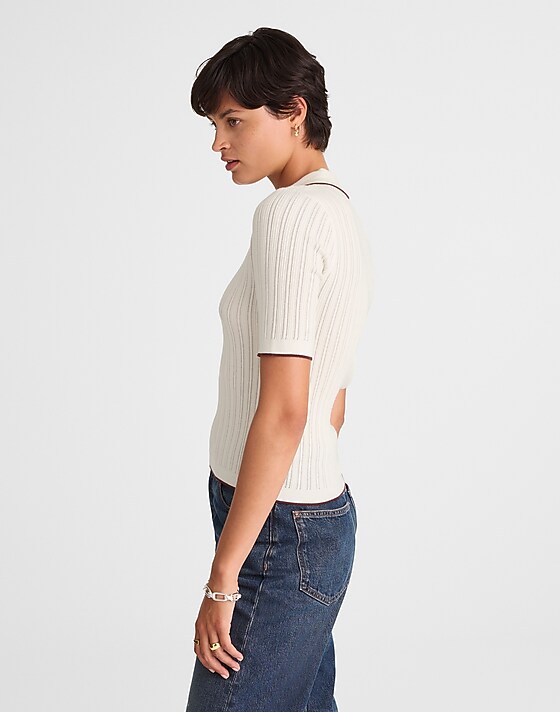 Madewell The Signature Knit Johnny-Collar Sweater Winter White Combo