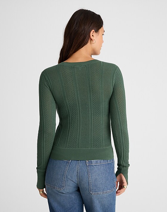 Madewell The Signature Knit Lace-Stitch Sweater Botanical Green