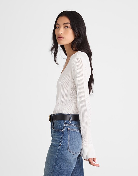 Madewell The Signature Knit Lace-Stitch Sweater Soft White