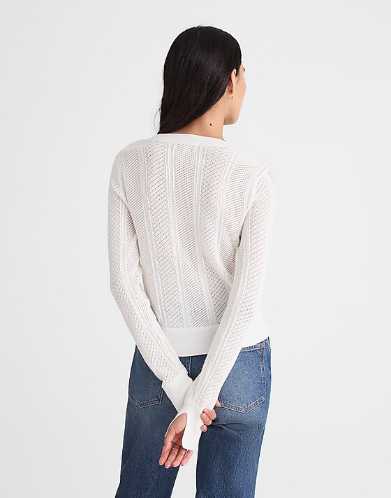 Madewell The Signature Knit Lace-Stitch Sweater Soft White