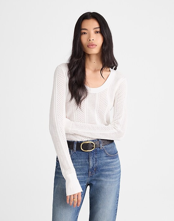 madewell The Signature Knit Lace-Stitch Sweater soft white
