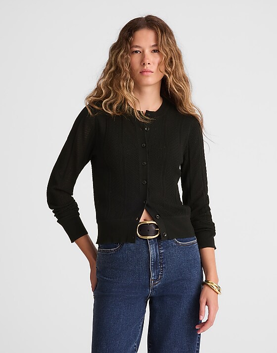 Madewell The Signature Knit Pointelle Cardigan Abyss
