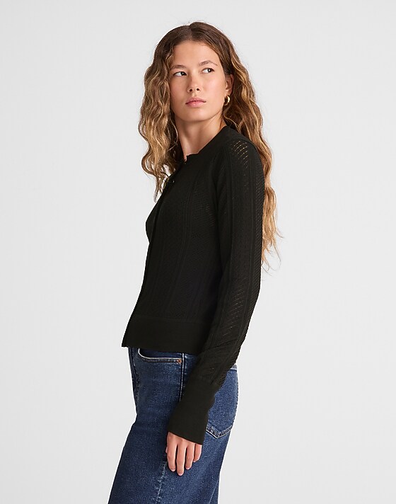 Madewell The Signature Knit Pointelle Cardigan Abyss