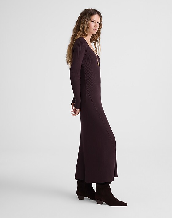 Madewell The Signature Knit V-Neck Midi Dress Espresso
