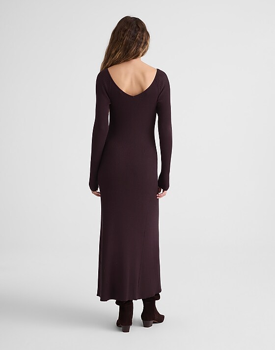 Madewell The Signature Knit V-Neck Midi Dress Espresso
