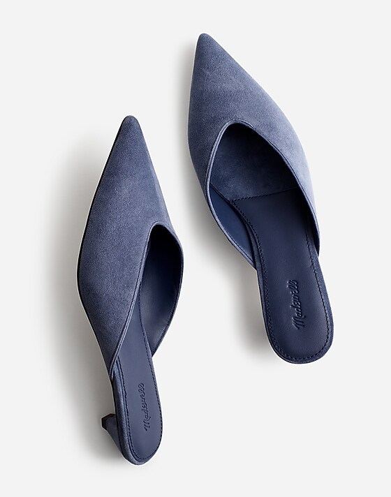 Madewell The Simone Kitten-Heel Mules In Suede Basalt Blue