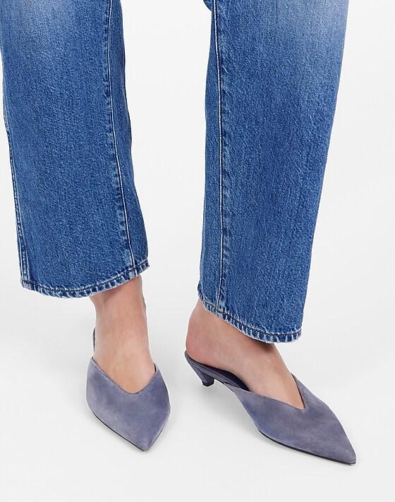 Madewell The Simone Kitten-Heel Mules In Suede Basalt Blue