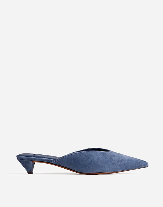madewell The Simone Kitten-Heel Mules in Suede basalt blue