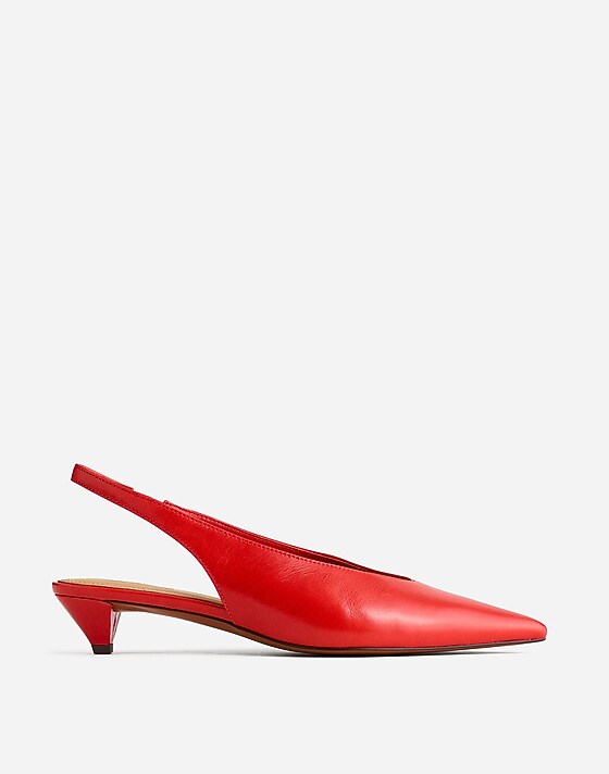 madewell The Simone Kitten-Heel Slingback Pumps bandana red