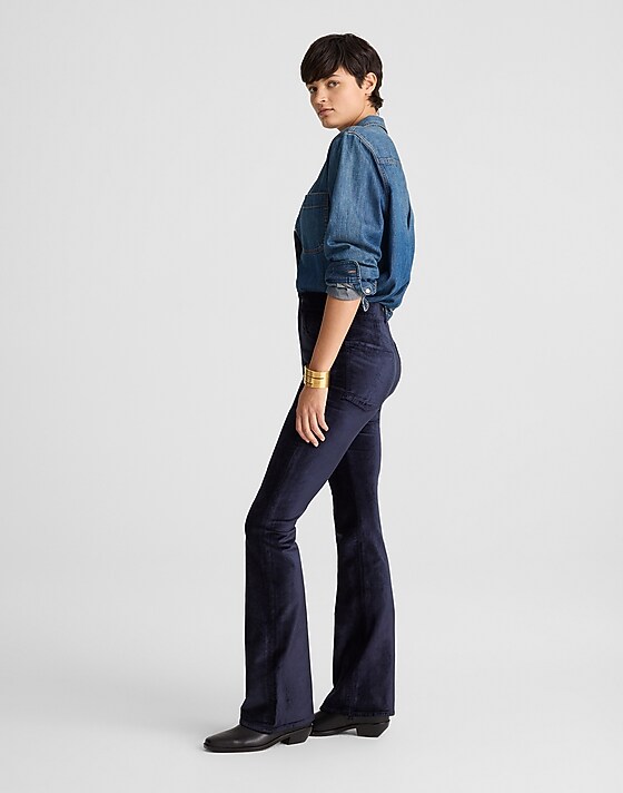 Madewell The Stretch Flare Pant In Velvet Classic Navy