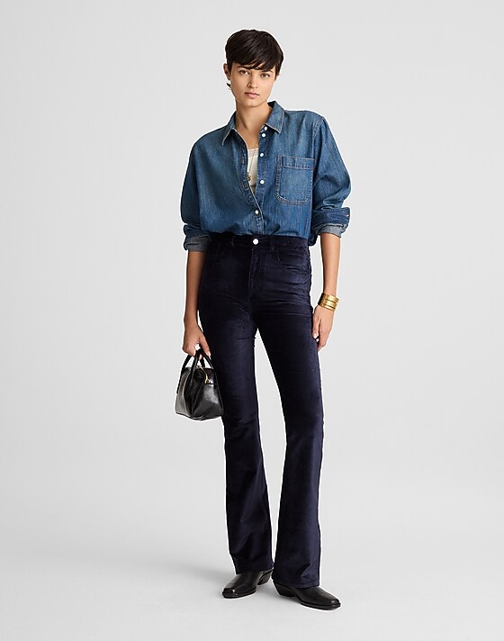 madewell The Stretch Flare Pant in Velvet classic navy
