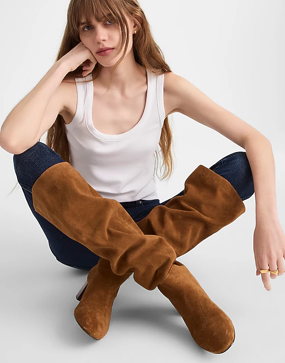 Madewell The Sylvia Over-The-Knee Boot In Suede Dried Acorn