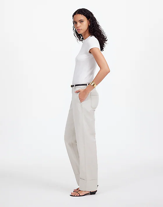 Madewell The Tall Dean Easy Straight Pant In Cotton-Linen Blend Bone